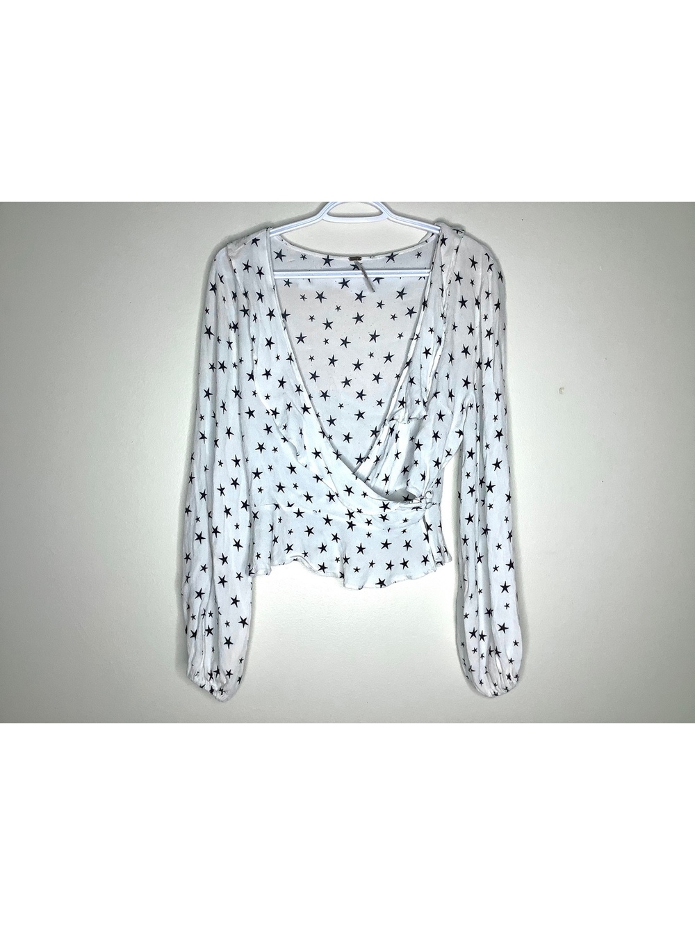 Free People Cutie Pie Wrap Long Sleeve Star Pattern Top